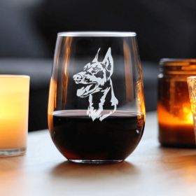 Doberman Face Stemless Wine Glass - Doberman Dogs Gifts