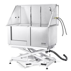 50" Pet Dog Bathing Station Electric Height Adjustment, Professional Stainless Steel Dog Grooming Tub w/ Soap Box, Faucet,Rich Accessory