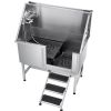 Stainless Steel Dog Washing Station 50 Inch Pet Grooming Tub with Low-Slope Non-Slip Stairs, Hot & Cold Faucet, Showerhead, Home Wash Sink