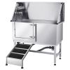 Stainless Steel Dog Washing Station, 50 inch Pet Grooming Tub w/ Ramp, PE Water Filter Board