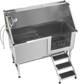 Stainless Steel Dog Washing Station, 62 inch Pet Grooming Tub w/ Stairs, PE Water Filter Board (Size/Ramp or Stairs/Door Opening Method: 62 inch/Stairs/Right)